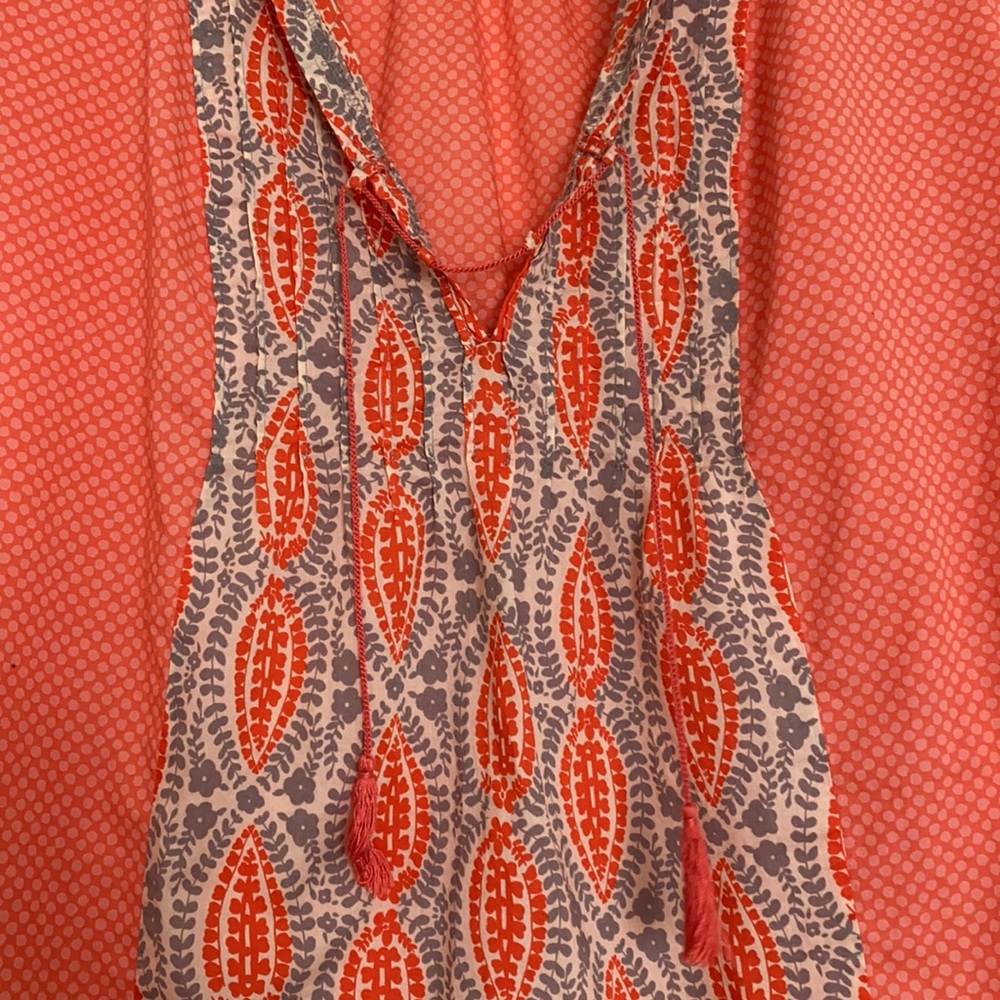 J. Crew - Neon Papaya Coral Dot Tassel Tie Tunic - Picture 3 of 6